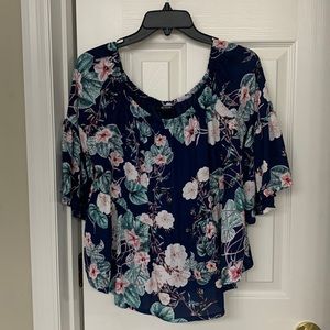 Spring top from ana. Size S. Blue floral chiffon & elastic off the shoulder neck